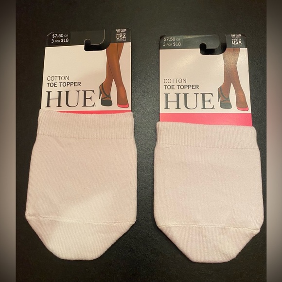 2 Pair -  HUE Toe Topper Socks White One Size - Picture 2 of 5
